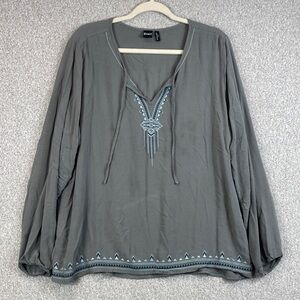 Cruel boho blouse XXL Aztec embroidered relaxed loose fit v-neckline western